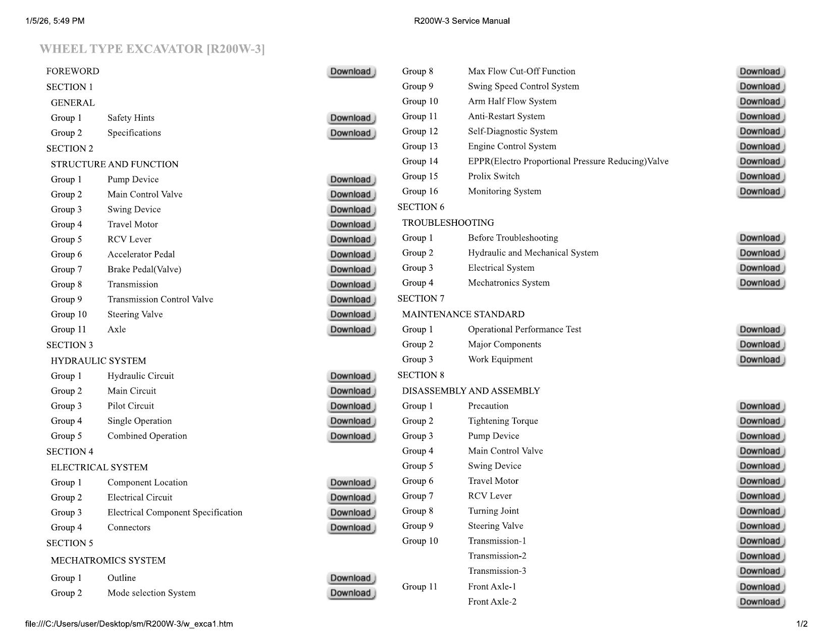 R200W-3 Service Manual